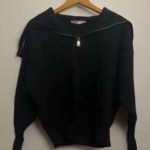 Zara Knit Black Quarter-Zip Statement Sweater